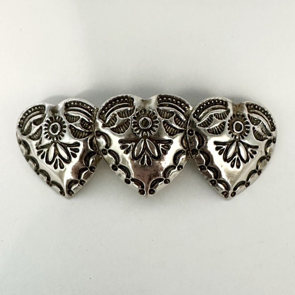 Vintage 3 Hearts Hair Clip Southwestern Barrette Made In Korea Heart